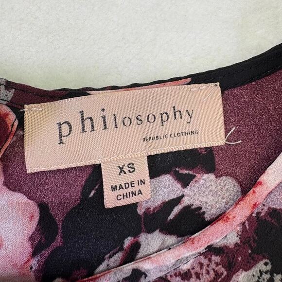 Philosophy Semi Sheer Back Button Detail Floral Long Sleeve Blouse Burgandy XS - Picture 10 of 10